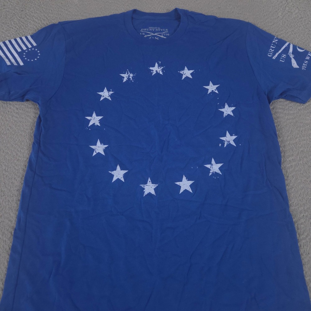 Grunt Style Shirt Mens Medium Blue Betsy Ross 13 Stars Cotton Patriotic Tee Gym